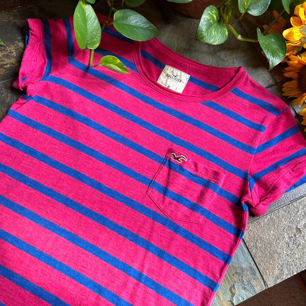 NEW Hollister Striped Tee in Pink and Blue M - Picture 5 of 10